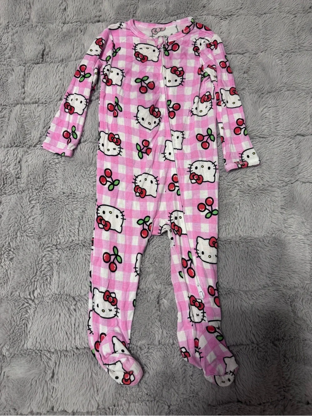 Sanrio Hello Kitty Pink Gingham Cherry Footed One-Piece